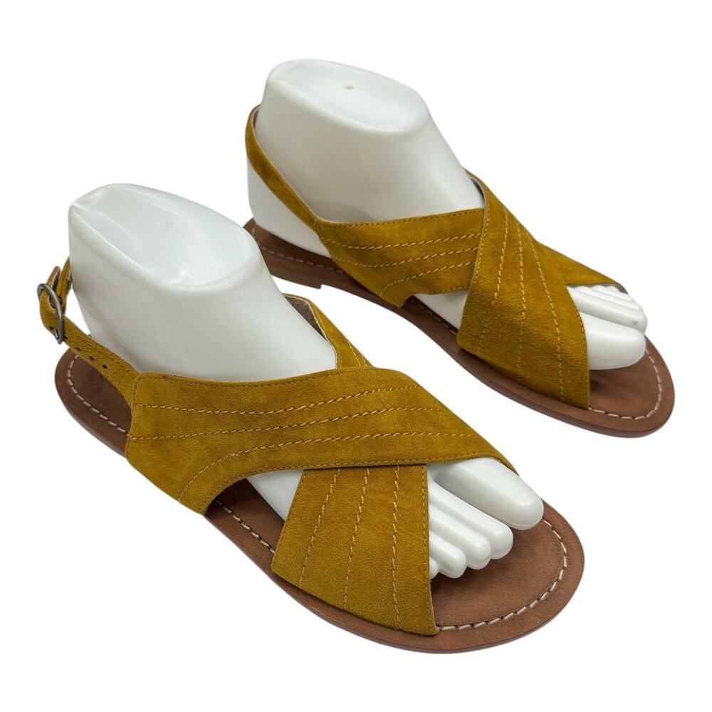 Fat Face Womens Yellow Suede Slingback Sandals Size EU 40 US 9 Criss Cross